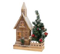 Maison de Noël Décorative en Bois avec Eclairage LED, Blanc Chaud, 27x11x44