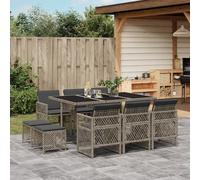 Maison Exclusive - Ensemble à manger de jardin 11pcs avec coussins gris poly rotin