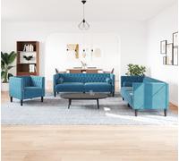 Maison Exclusive - Ensemble de canapés Chesterfield 3 pièces avec coussins de nuque, velours bleu
