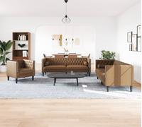 Maison Exclusive - Ensemble de canapés Chesterfield 3 pièces, en similicuir marron aspect daim