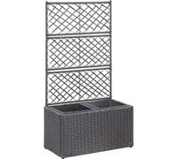 Maison Exclusive - Jardinière surélevée avec treillis pour plantes grimpantes, 2 pots, 58 x 30 x 107 cm, résine tressée, noire