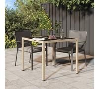 Maison Exclusive - Table de jardin 90 x 90 x 75 cm, verre trempé, rotin synthétique beige