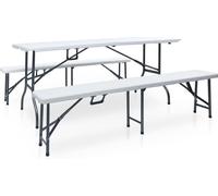 Maison Exclusive - Table de jardin pliante avec 2 bancs, 180 cm, en acier et HDPE, de couleur blanche