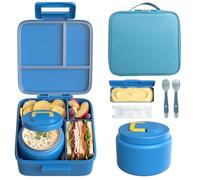 MAISON HUIS Boîte à déjeuner Bento pour enfants avec thermos de 236,8 g, récipients à déjeuner étanches avec 5 compartiments, bocal isotherme pour aliments chauds et sac à déjeuner isotherme, sans