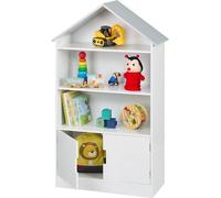 Maisonnette Étagère pour enfants - Étagère à livres pour chambre d'enfant avec 3 compartiments ouverts et 1 compartiment avec portes - HBD 115 x 68 x 28 cm - blanc/gris armoire à jouets
