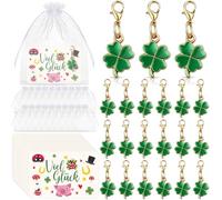 Maitys Coffret Cadeau 20 Porte-Bonheur Comprend : 20 Cartes de Vœux Bonne Chance 20 Porte-Clés Trèfle à Quatre Feuilles 20 Sachets en Organza Cadeau de Noël pour le Réveillon du Nouvel An pour Amis