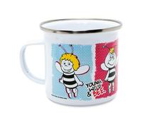 MAJA / E01 - Tasse émaillée avec anse et coffret cadeau - Robuste et durable - Sous licence officielle, tasse à petit-déjeuner, cadeau pratique, récipient pour tous les fans de Maya l'abeille.