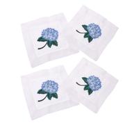 MAJORMENCH 4 Pièces Serviette de Cocktail Brodée Main en Tissu Blanc et Bleu, Portable et Douce, pour Fêtes D'anniversaire et Mariages