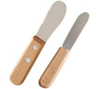 MAJORMENCH Couteau à Beurre Manuel Acier Inoxydable 1 Set avec Manche en Bois, Mini Taille 7,5 Cm, Racloir à Beurre et Tartineur Fromage pour Usage Ménager et Cuisine