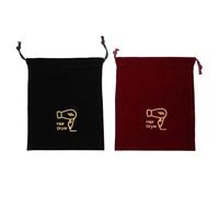 MAJORMENCH Lot de 2 Paquets à Cordon pour Sèche-cheveux, Taille 23x27 Cm, en Velours Doux Noir et Rouge Foncé, Pochette de Rangement Pratique pour Voyage, Hôtel et Usage Domestique,