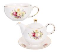 MAJORMENCH Service à Thé et Tasses 350ml en Céramique Blanc Élégant Théière 480ml Coffret Thé Délicat pour Maison et Décoration de Salle pour Amateurs
