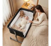 Makamsui 4 en 1 Lit bébé jusqu'à 10 kg Cododo, lit cododo reglable Hauteur, Berceau a Bascule avec Table a Langer moustiquaire Rangement Bebe, lit Nouveau ne Roulant securise (Noir)