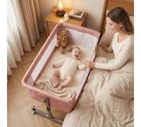 Makamsui 4 en 1 Lit bébé jusqu'à 10 kg Cododo, lit cododo reglable Hauteur, Berceau a Bascule avec Table a Langer moustiquaire Rangement Bebe, lit Nouveau ne Roulant securise (Rose)