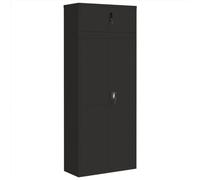Makastle Armoire de Bureau Moderne avec 4 Étagères Réglables, Métal Noir, 90x40x220 cm, Portes Verrouillables, Montage au Sol