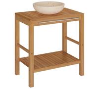 Makastle Armoire de Toilette en Teck Solide avec lavabo en marbre Crème