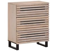 Makastle Buffet Industriel 60x34x75 cm Blanc en Bois Massif de Manguier et Acier avec 3 Tiroirs