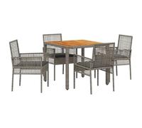 Makastle Ensemble de Salle à Manger avec 4 Fauteuils 5 Pièces, Table à Manger avec Plateau de Table à Lattes Carrées pour Terrasse Balcon, Gris 90 x 90 x 75 cm Polyrotin