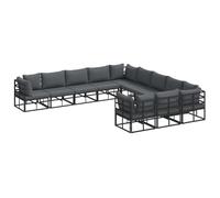 Makastle Salon de Jardin 11 pcs Aluminium Noir 353x353 cm | Coussins Anthracite Inclus
