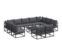 Makastle Salon de Jardin 12 pcs Aluminium Noir 353x211,5x71 cm | Coussins Anthracite Inclus