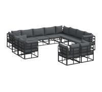 Makastle Salon de Jardin 12 pcs Aluminium Noir 353x283x71 cm | Coussins Anthracite Inclus