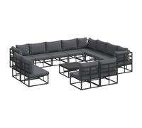 Makastle Salon de Jardin 13 pcs Aluminium Noir 353x283x71 cm | Coussins Anthracite Inclus