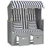 Makastle Strandkorb avec Coussins en Résine Tressée, Tissu 100% Polyester et Bois de Pin, Bleu et Blanc, 112 x 55 x 154 cm, Dossier Inclinable en 3 Positions