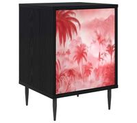 Makastle Table de Chevet avec Motif Palmier Rose, 36 x 33 x 51 cm, Chêne Noir, 7,8 kg, Charge Max 30 kg, Bois d'Ingénierie, 1 Porte, Chambre à Coucher, Fabriquée en Chine
