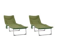 Makastle Transat Pliant avec Coussin 2 pcs, Bain de Soleil Réglable 5 Positions pour Jardin Terrasse Piscine, Tissu Polyester Oxford Résistant à l'eau, Vert Foncé