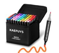 Maker Feutres Alcool 80 Couleurs Double Pointe avec Sac et Support | Double pointe fine biseau, couleurs vives, séchage rapide, mélange facile, base de rangement, idéal dessin et coloriage