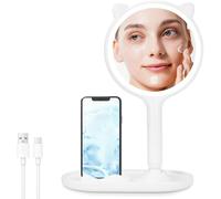 Makeup Mirror, 1x/5x Double-Sided Magnifying Mirror, 3 Light Colors, Adjustable Brightness, Usb Rechargeable, Ideal For Bedroom, Dressing Table, White