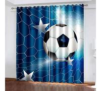 MAKEYCAT JORILS Rideaux Occultants Isolant Thermique 170x200cm 3D Ballon de Foot Bleu Rideaux à Oeillets Solid Lourd Décoration de Fenêtre pour Chambre, Moderne Rideau Salon Occultant 2 Pièces