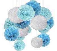MAKFORT Pompon Bleu Pompon Papier Soie Papier Fleur Pompon Boule à Suspendre 6",10",12" décor Mariage fête Anniversaire Happy Birthday Lot de 15 Bleu