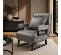 Makika Fauteuil Convertible Lit Rio Pliable revêtement synthétique 4en1 avec Accoudoirs - Dossier réglable 5 Positions - Oreiller Inclus - Jusqu'à 200 kg - Chauffeuse Salon Bureau Chambre en Gris