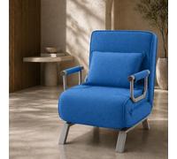 Makika Fauteuil Convertible Lit TED Pliable 3en1 avec Accoudoirs - Dossier réglable 5 Positions - Oreiller Inclus - Jusqu'à 200 kg - Chauffeuse Rembourrée Canapé Salon Bureau Chambre en Bleu