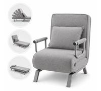 Makika Fauteuil Convertible Lit TED Pliable 3en1 avec Accoudoirs - Dossier réglable 5 Positions - Oreiller Inclus - Jusqu'à 200 kg - Rembourrée Canapé Salon Bureau Chambre en Gris
