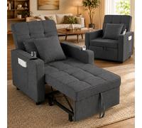 Makika Fauteuil Convertible Lit Tommy Pliable 3en1 avec Accoudoirs - Dossier réglable 6 Positions - 2 Coussins Porte-Boisson - Jusqu'à 150 kg Chauffeuse Rembourrée Canapé Salon Chambre Gris Foncé