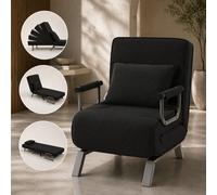 Makika Fauteuil Lit Chauffeuse Chaise Longue Accoudoirs Pliable Canapé Noir