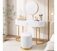Makika Table de Maquillage/Coiffeuse avec Tabouret et Miroir - Maquillage Vanité Rangement Coiffure Cosmétique Commode Or Cadre Organisateur - Bijoux 1 Tiroir Meubles pour Chambre Dressing - Jolie