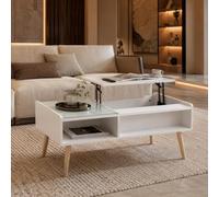 Makika Table de Salon avec Plateau Relevable pour Salon - avec Espace de Rangement caché Table Basse Table d'appoint - Table télé en Bois Meuble de Salon Table Commode - Blanc