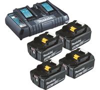 Makita 4x BL1850B batterie 5,0 Ah 18V Li-Ion + DC18RD chargeur double rapide - DC18RD-BL1850-4x