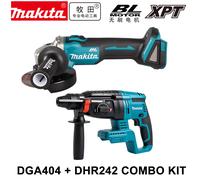 Makita - batterie 18V DGA404, meuleuse d'angle + marteau perforateur DHR242, kit combiné, outil nu, moteur sans balais pour la découpe, le meulage, le perçage et le ciselage DGA404+DHR242 FULL KIT