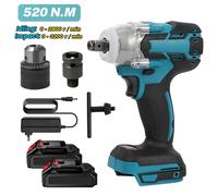 Makita hocs électrique sans balais, couple 520N.m, clé sans fil de 1/2 pouces, tournevis, outil électrique pour broche de batterie 18V Ensemble de 2 batteries