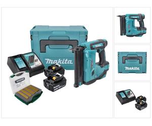 Makita DBN 500 RTJ Cloueuse sans fil 18 V 15-50 mm 90° + 2x Batteries 5,0 Ah + Chargeur + Coffret MakPac + Clous J-Box 8000