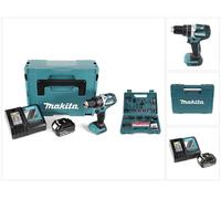 Makita DHP 484 RF1J 18V Li-ion Perceuse-visseuse à percussion sans fil + Coffret de transport Makpac + 1x Batterie 3,0 Ah + Chargeur + 100 pièces de Faises et Trépans pour perceuse Makita B-53811