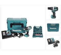 Makita DHP 484 RTJ 18V Brushless Li-Ion Perceuse-visseuse à percussion sans fil + Coffret de transport Makpac + 2x Batteries 5,0 Ah + Chargeur + 100 pièces de Faises et Trépans pour perceuse Makita B-