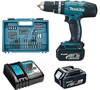 Makita DHP453RFX4 Marteau perforateur avec 2 batteries 18 V 3 Ah Li-Ion, 74 accessoires et coffret de transport fr