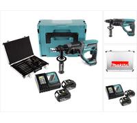 Makita DHR 202 RTJ Marteau combiné sans fil 18 V SDS-Plus en Makpac + 2x batterie 5,0 Ah + chargeur DC18RC + D-42444 SDS-Plus Jeu de forets-burineurs 17 pièces en coffret aluminium