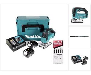 Makita DJV 182 RTJ Scie sauteuse sans fil 18V Brushless 26mm + Coffret Makpac + 2x Batteries BL1850B 5,0 Ah + Chargeur DC18RC + 5 Pièces Lames de scie Makita L-2 pour Bois ( A-86309 )