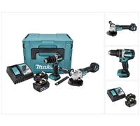 Makita DLX 2272 TJ Kit combiné meuleuse d'angle sans fil DGA 513 + perceuse-visseuse à percussion sans fil DHP 484 + 2x batterie 5,0 Ah + chargeur + Makpac