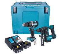 Makita DLX 2278 RFJ Kit combiné batterie + Perceuse-visseuse à percussion 54 Nm DHP 484 + Marteau perforateur 1,2 J DHR 171 + 2x batterie 3,0 Ah + chargeur + Makpac